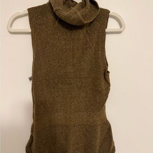 White House Black Market Sleeveless Turtleneck Sweater - Olive Brown